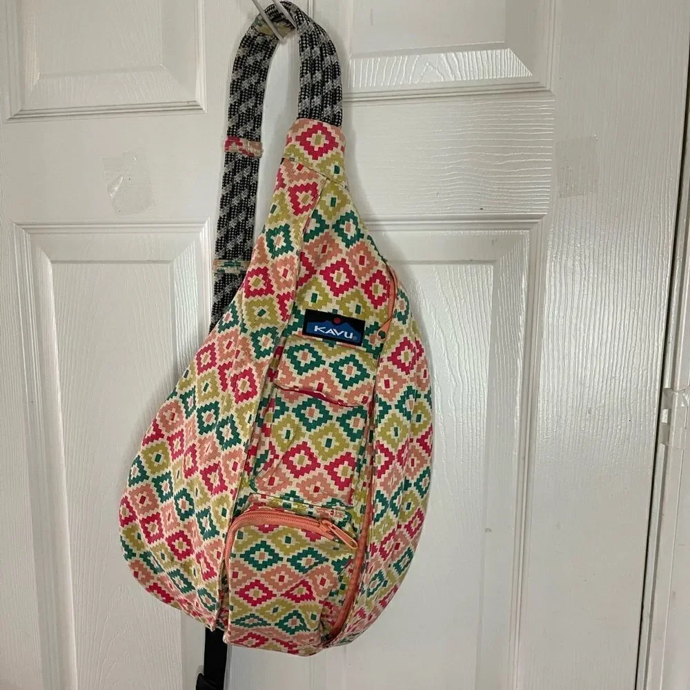 Kanu Rope sling back canvas multi color Green ,pink & Orange Aztec prints .